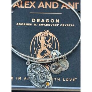 Alex and Ani Dragon Charm Expandable Bangle Bracelet Swarovski Crystal Silver